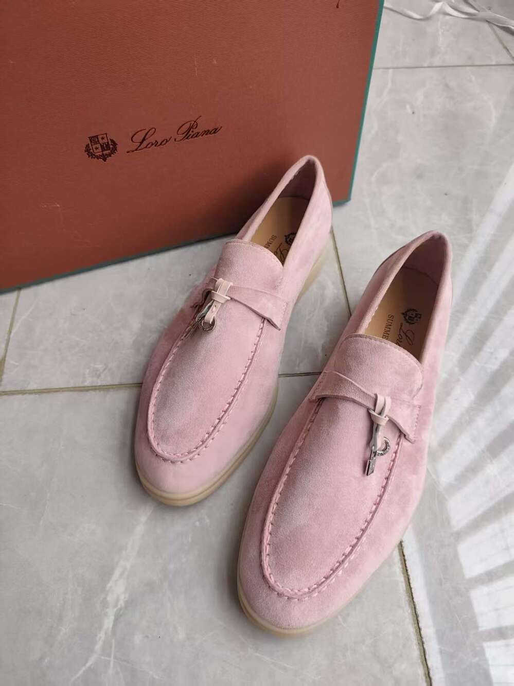 Loro Piana Summer Walk Pink Suede Slip-On Loafers